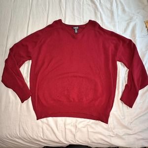 Lands End Sweater Mens XL Red Pullover Lambs Wool Made In Scotland Cozy Jumper
